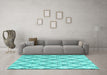 Machine Washable Trellis Turquoise Modern Area Rugs in a Living Room,, wshcon3055turq