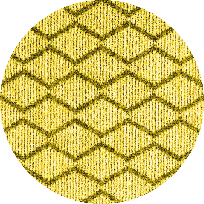 Round Machine Washable Trellis Yellow Modern Rug, wshcon3055yw