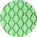Round Machine Washable Trellis Emerald Green Modern Area Rugs, wshcon3055emgrn
