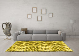 Machine Washable Trellis Yellow Modern Rug in a Living Room, wshcon3056yw