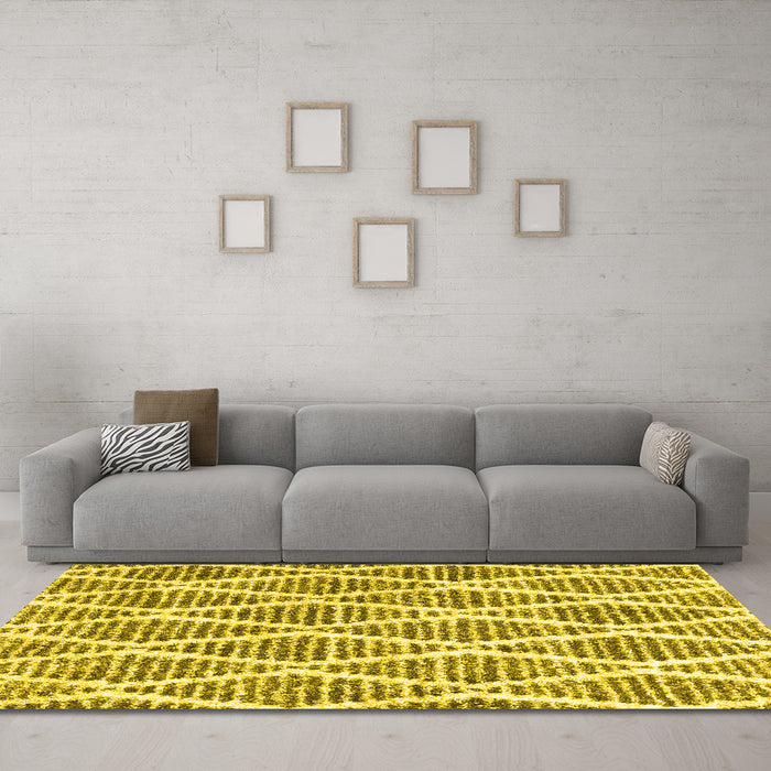 Machine Washable Trellis Yellow Modern Rug in a Living Room, wshcon3056yw