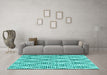 Machine Washable Trellis Turquoise Modern Area Rugs in a Living Room,, wshcon3056turq