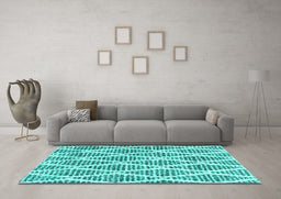 Machine Washable Trellis Turquoise Modern Area Rugs in a Living Room,, wshcon3056turq