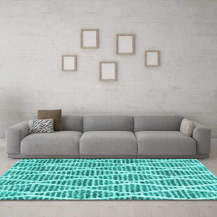 Machine Washable Trellis Turquoise Modern Area Rugs in a Living Room,, wshcon3056turq