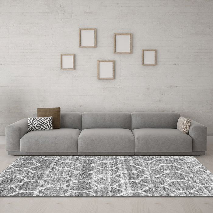 Machine Washable Trellis Gray Modern Rug in a Living Room,, wshcon3057gry