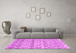 Machine Washable Trellis Pink Modern Rug in a Living Room, wshcon3057pnk
