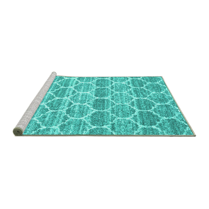 Sideview of Machine Washable Trellis Turquoise Modern Area Rugs, wshcon3057turq