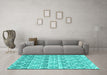 Machine Washable Trellis Turquoise Modern Area Rugs in a Living Room,, wshcon3057turq