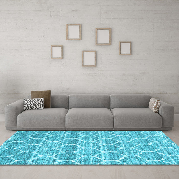 Machine Washable Trellis Light Blue Modern Rug in a Living Room, wshcon3057lblu
