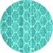 Round Machine Washable Trellis Turquoise Modern Area Rugs, wshcon3057turq