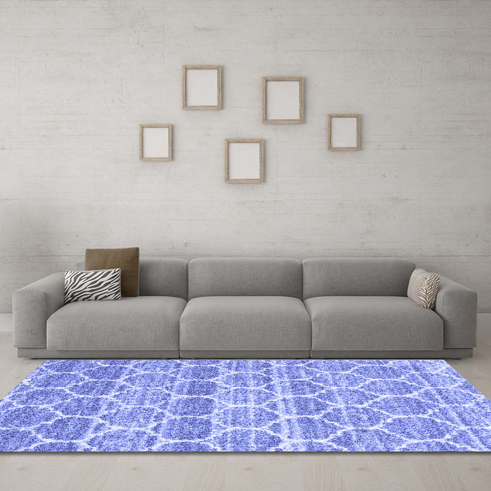 Machine Washable Trellis Blue Modern Rug in a Living Room, wshcon3057blu