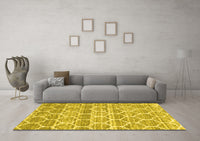 Machine Washable Trellis Yellow Modern Rug, wshcon3057yw