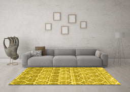Machine Washable Trellis Yellow Modern Rug in a Living Room, wshcon3057yw