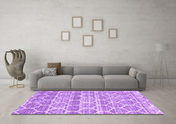 Machine Washable Trellis Purple Modern Area Rugs in a Living Room, wshcon3057pur