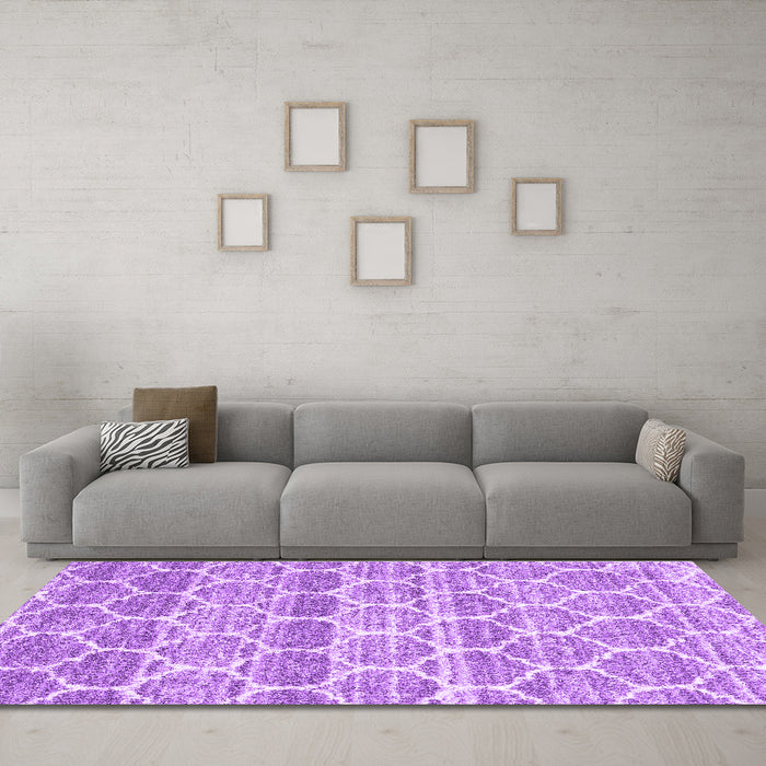 Machine Washable Trellis Purple Modern Area Rugs in a Living Room, wshcon3057pur