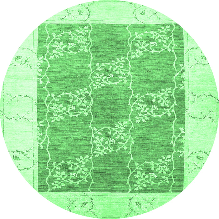 Round Machine Washable Abstract Emerald Green Contemporary Area Rugs, wshcon305emgrn
