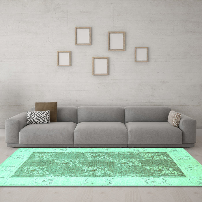Machine Washable Abstract Turquoise Contemporary Area Rugs in a Living Room,, wshcon305turq