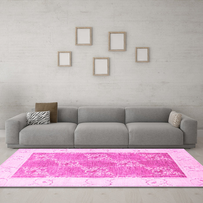 Machine Washable Abstract Pink Contemporary Rug in a Living Room, wshcon305pnk