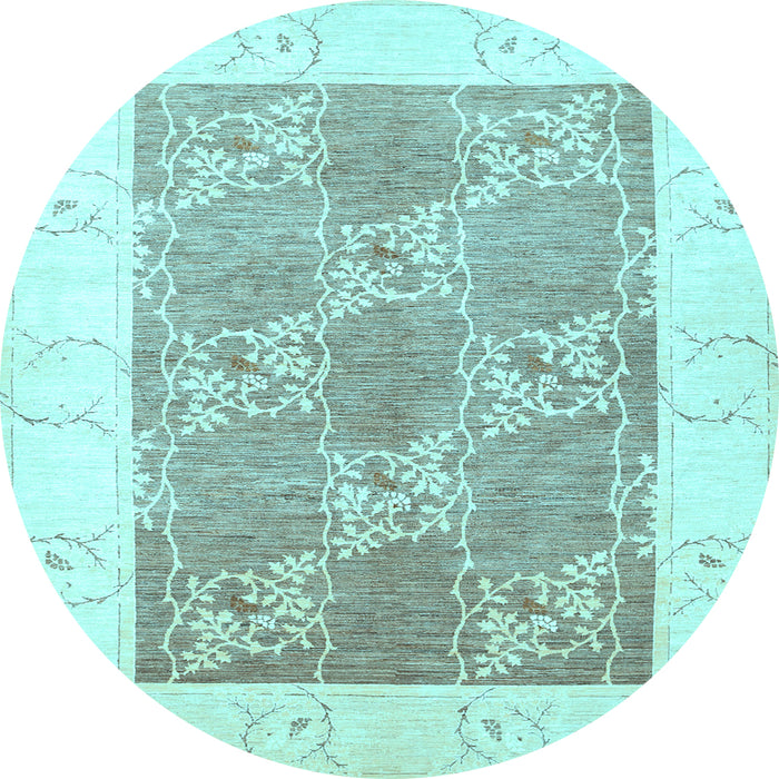 Round Abstract Light Blue Contemporary Rug, con305lblu