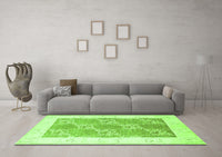 Machine Washable Abstract Green Contemporary Rug, wshcon305grn