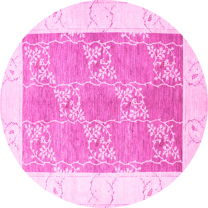 Round Machine Washable Abstract Pink Contemporary Rug, wshcon305pnk