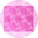 Round Machine Washable Abstract Pink Contemporary Rug, wshcon305pnk