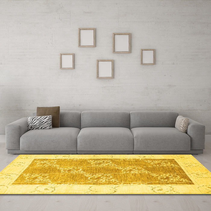 Machine Washable Abstract Yellow Contemporary Rug in a Living Room, wshcon305yw