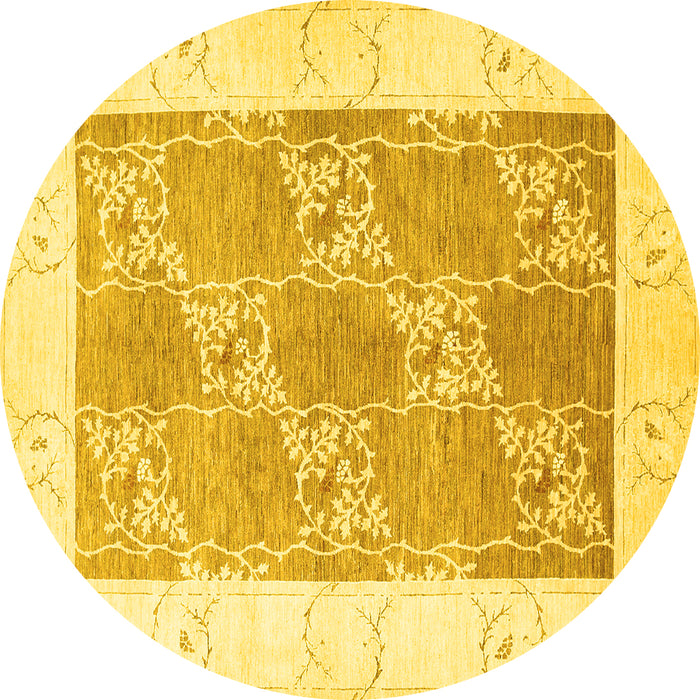 Round Machine Washable Abstract Yellow Contemporary Rug, wshcon305yw