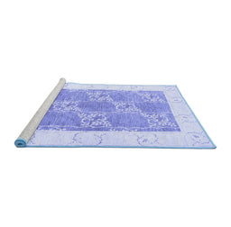 Sideview of Machine Washable Abstract Blue Contemporary Rug, wshcon305blu
