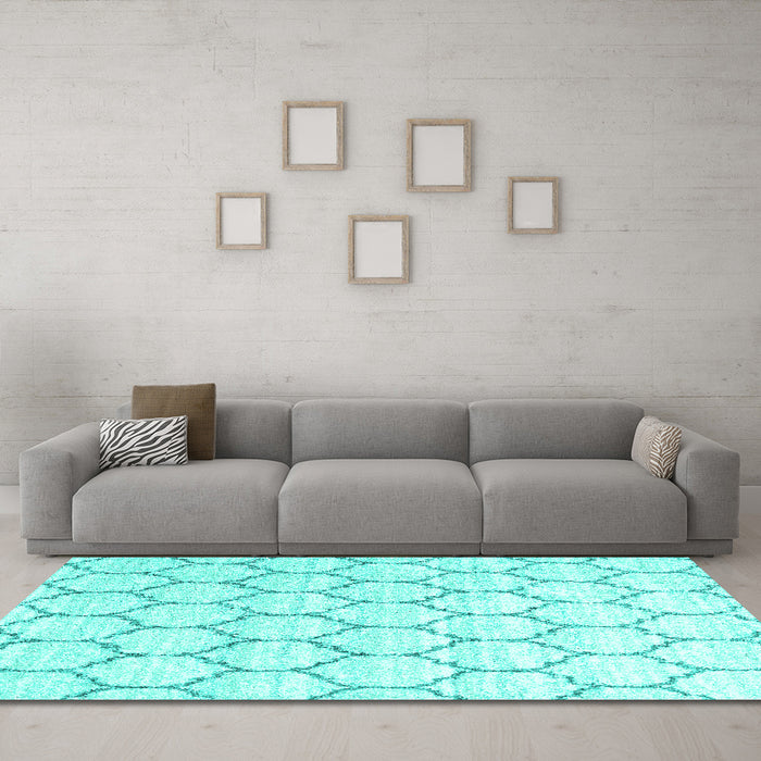 Machine Washable Terrilis Turquoise Contemporary Area Rugs in a Living Room,, wshcon3060turq