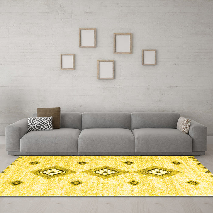 Machine Washable CON3063X Yellow CON3063X Rug in a Living Room, wshcon3063yw