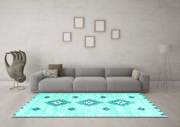 Machine Washable CON3063X Turquoise CON3063X Area Rugs in a Living Room,, wshcon3063turq