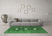Machine Washable Abstract Emerald Green Contemporary Area Rugs in a Living Room,, wshcon3064emgrn