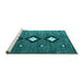 Sideview of Machine Washable Abstract Turquoise Contemporary Area Rugs, wshcon3064turq