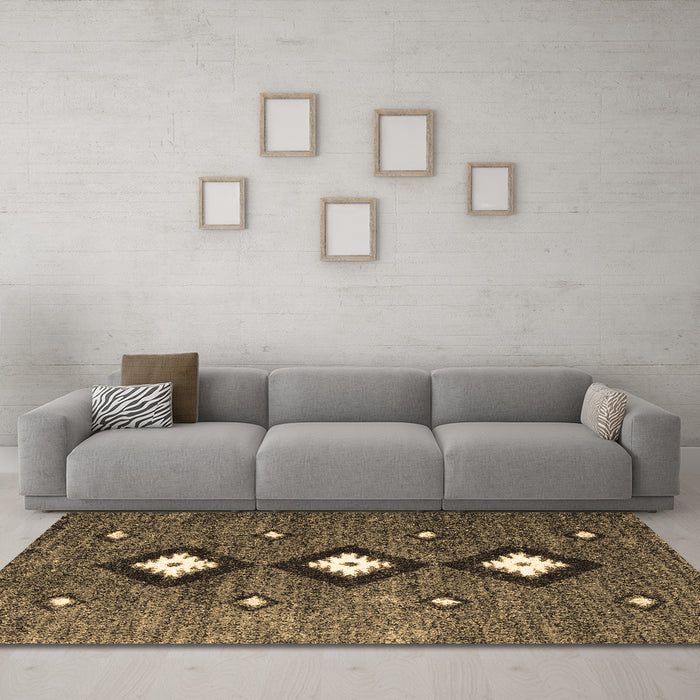 Machine Washable Abstract Brown Contemporary Rug in a Living Room,, wshcon3064brn