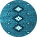 Round Abstract Light Blue Contemporary Rug, con3064lblu