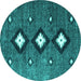 Round Machine Washable Abstract Turquoise Contemporary Area Rugs, wshcon3064turq