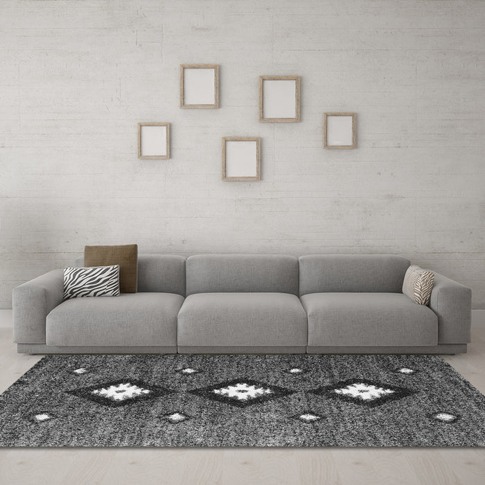Machine Washable Abstract Gray Contemporary Rug in a Living Room,, wshcon3064gry
