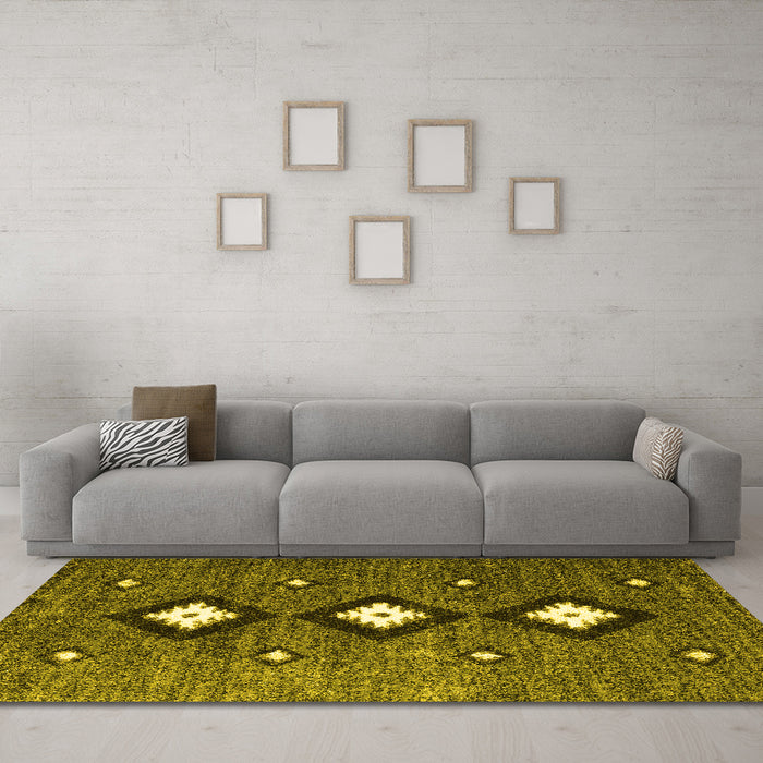 Machine Washable Abstract Yellow Contemporary Rug in a Living Room, wshcon3064yw