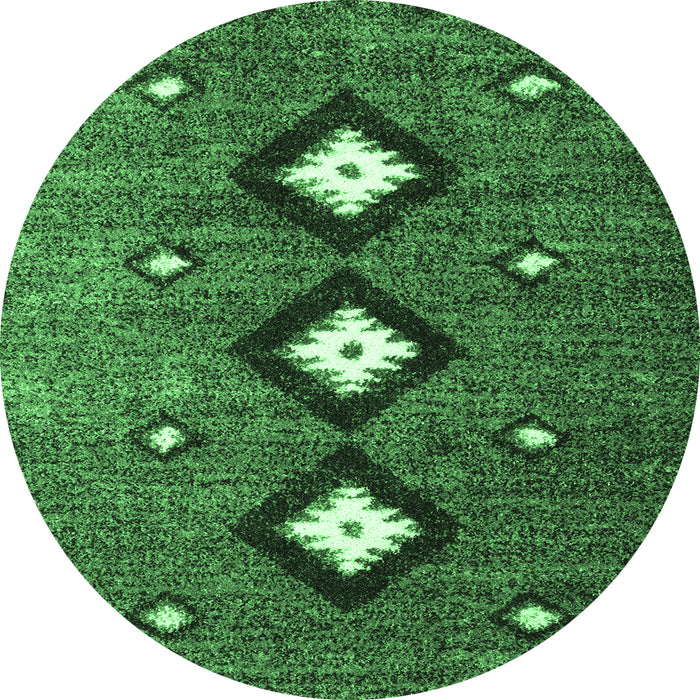 Round Machine Washable Abstract Emerald Green Contemporary Area Rugs, wshcon3064emgrn