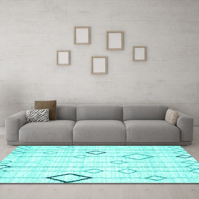 Machine Washable Solid Turquoise Modern Area Rugs in a Living Room,, wshcon3066turq