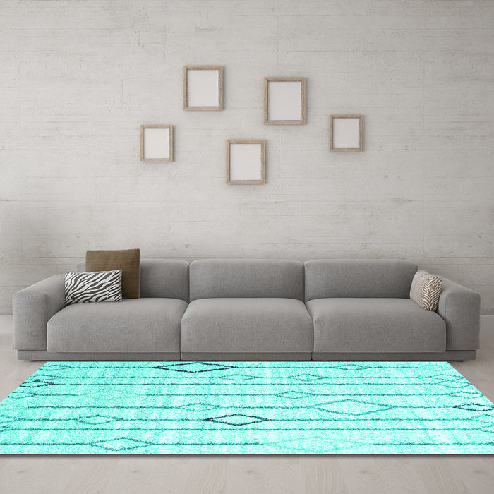 Machine Washable Solid Turquoise Modern Area Rugs in a Living Room,, wshcon3067turq