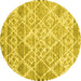 Round Abstract Yellow Contemporary Rug, con3068yw