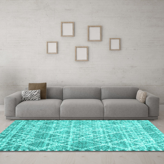 Machine Washable Abstract Turquoise Contemporary Area Rugs in a Living Room,, wshcon3068turq