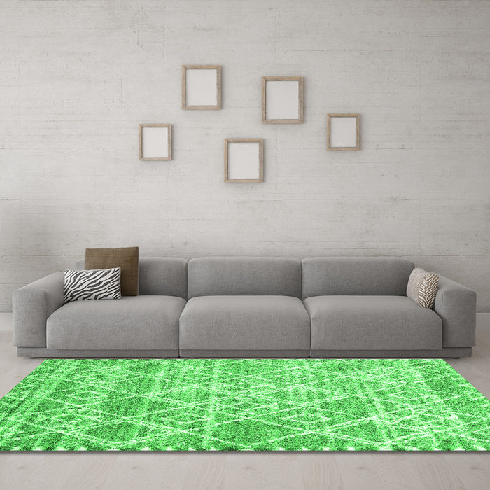Machine Washable Abstract Green Contemporary Area Rugs in a Living Room,, wshcon3068grn