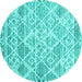 Round Machine Washable Abstract Turquoise Contemporary Area Rugs, wshcon3068turq