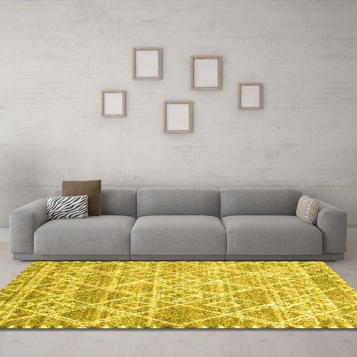 Machine Washable Abstract Yellow Contemporary Rug in a Living Room, wshcon3068yw