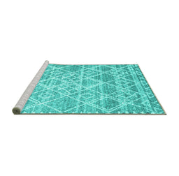 Sideview of Machine Washable Abstract Turquoise Contemporary Area Rugs, wshcon3068turq