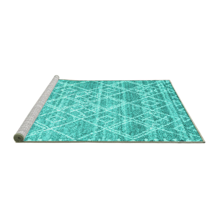 Sideview of Machine Washable Abstract Turquoise Contemporary Area Rugs, wshcon3068turq