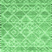 Square Machine Washable Abstract Emerald Green Contemporary Area Rugs, wshcon3068emgrn